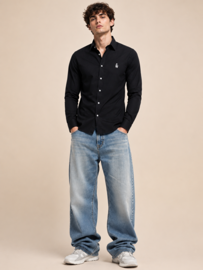 50’s Cut Cotton OxFord Black Shirt